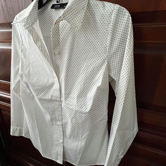 Apt.9 White & Black Polka Dot Long Sleeve Button-Up Collared Shirt 4 - Picture 2 of 5